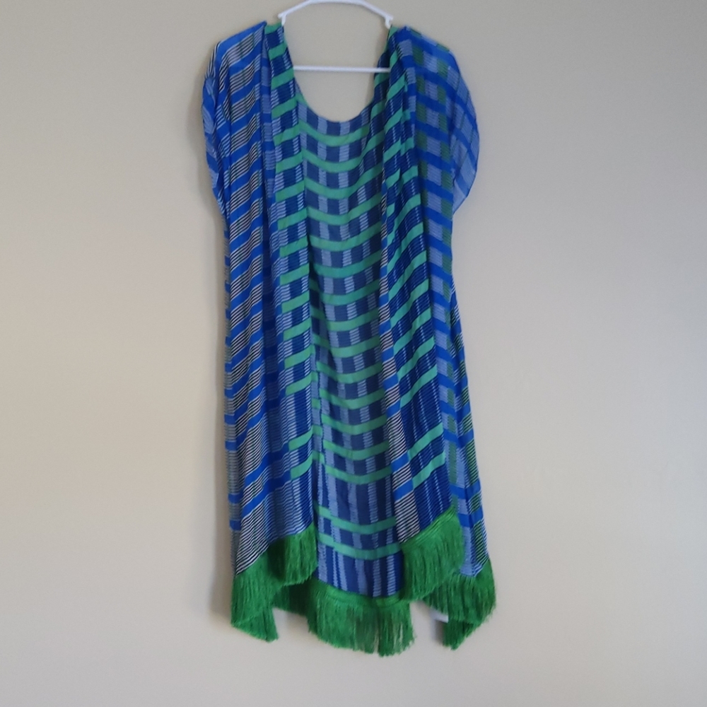 Soul journey scarves blue green scarf with fringe